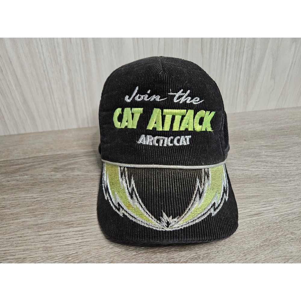 Vintage Arctic Cat Hat Join The Cat Attack Black Corduroy Snapback Snowmobile